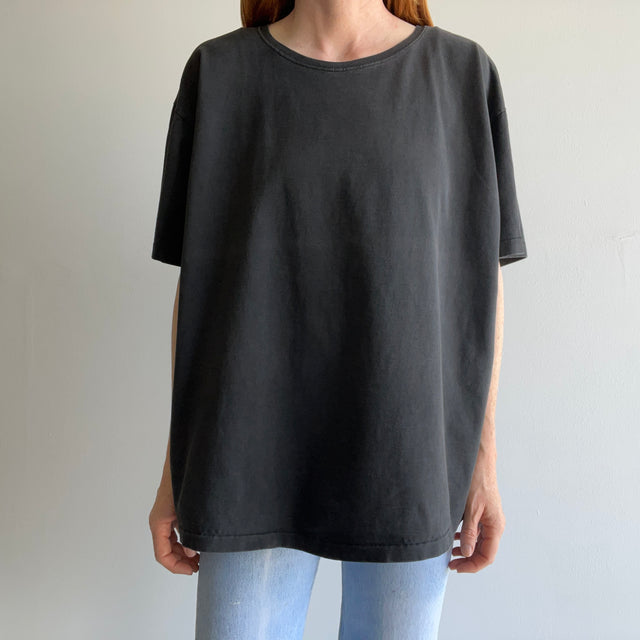 1990s Faded Blank Black Cotton T-Shirt