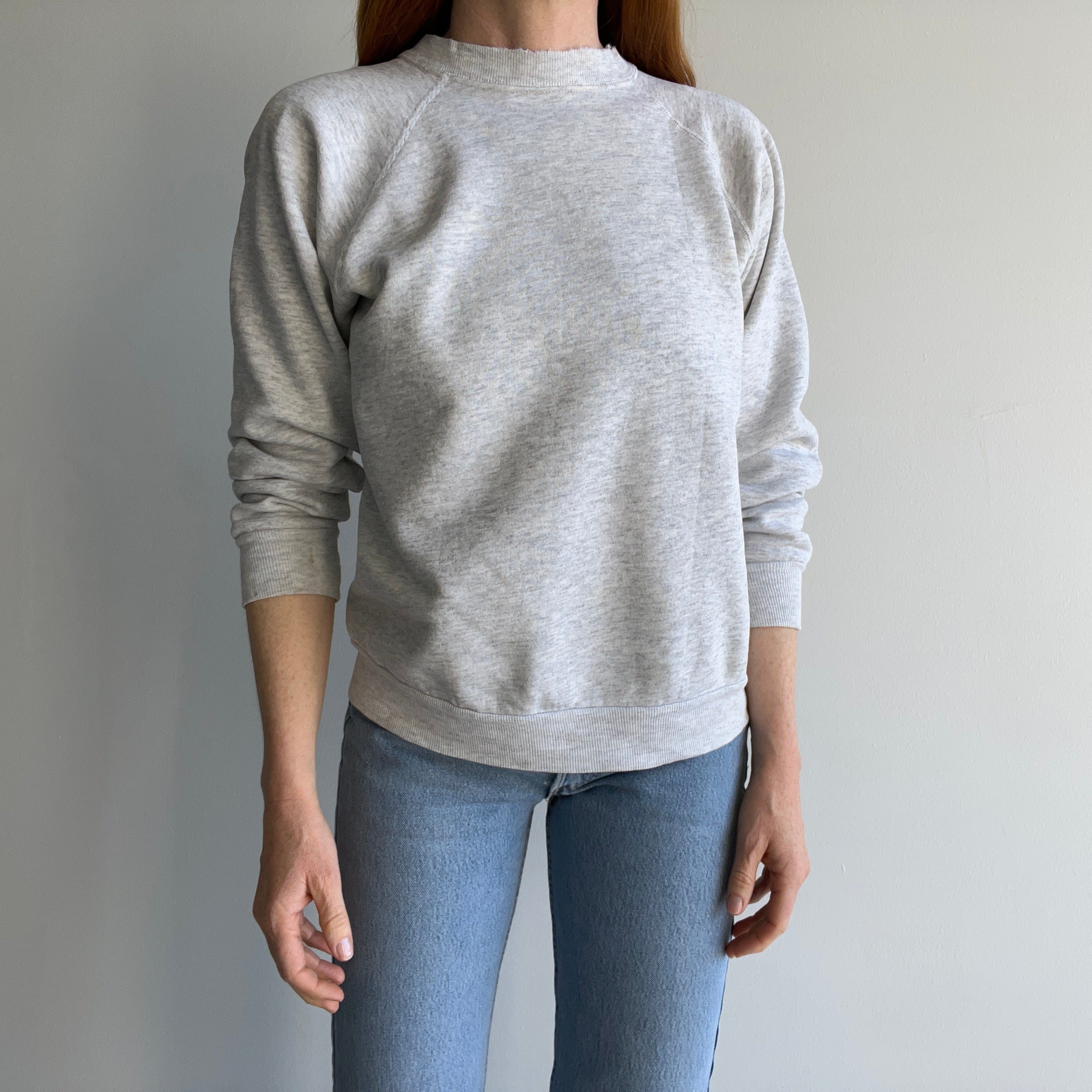1980/90s Light Gray Medium Weight Structured Split Collar Sweatshirt