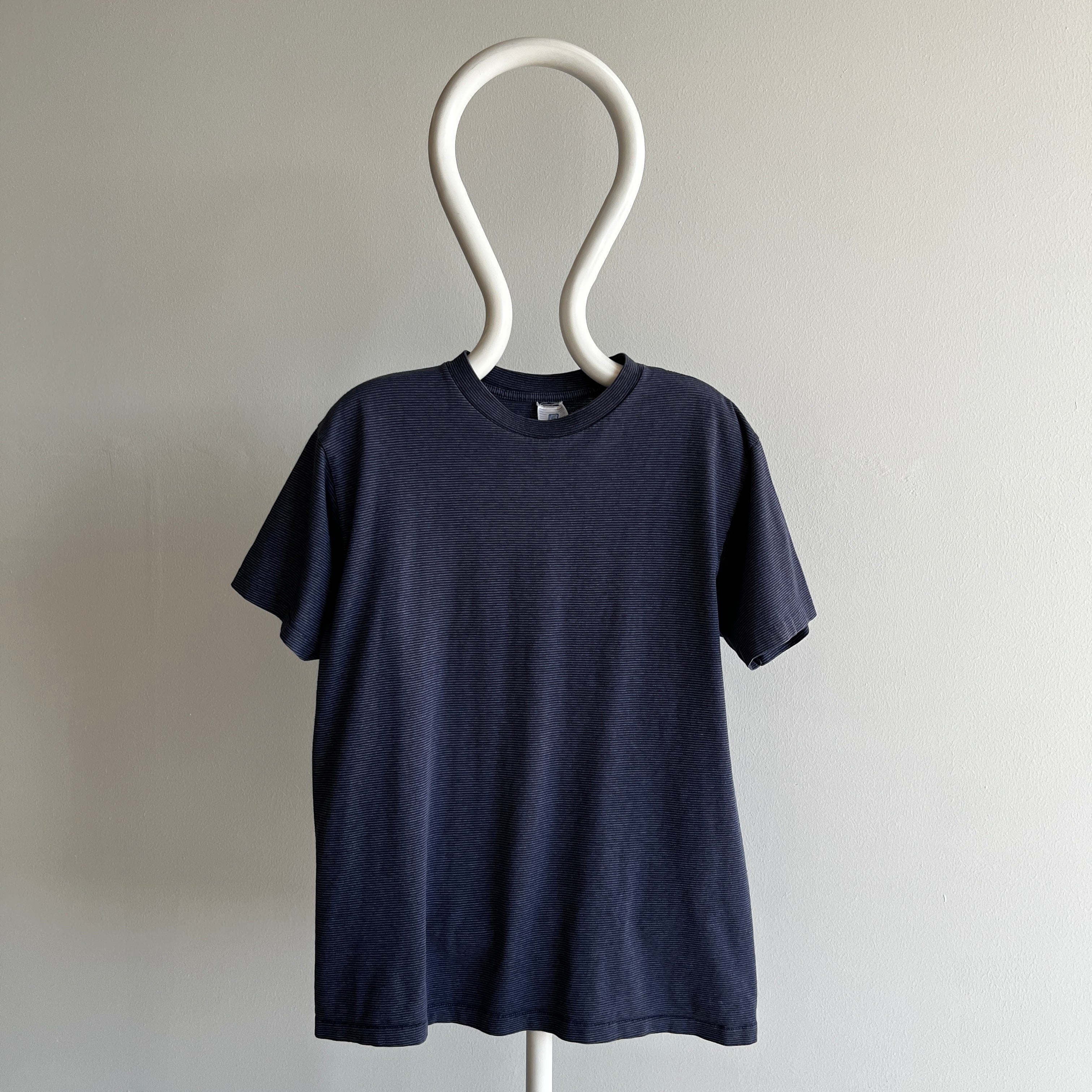 1980/90s Slate Blue Pinstripe Cotton T-Shirt