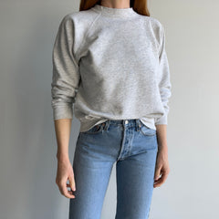 1980/90s Light Gray Medium Weight Structured Split Collar Sweatshirt