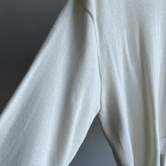 1970s Creamy White V-Neck Rayon and Nylon Sweater