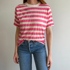 1970/80s Hot Pink Striped T-Shirt - !!!!