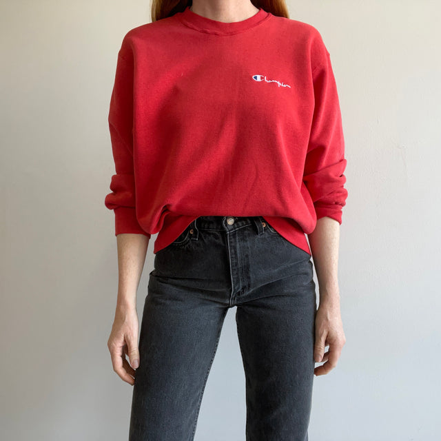 1980s Champion Brand USA Made Red/Pink/Dark Salmon/But Really Red Sweatshirt