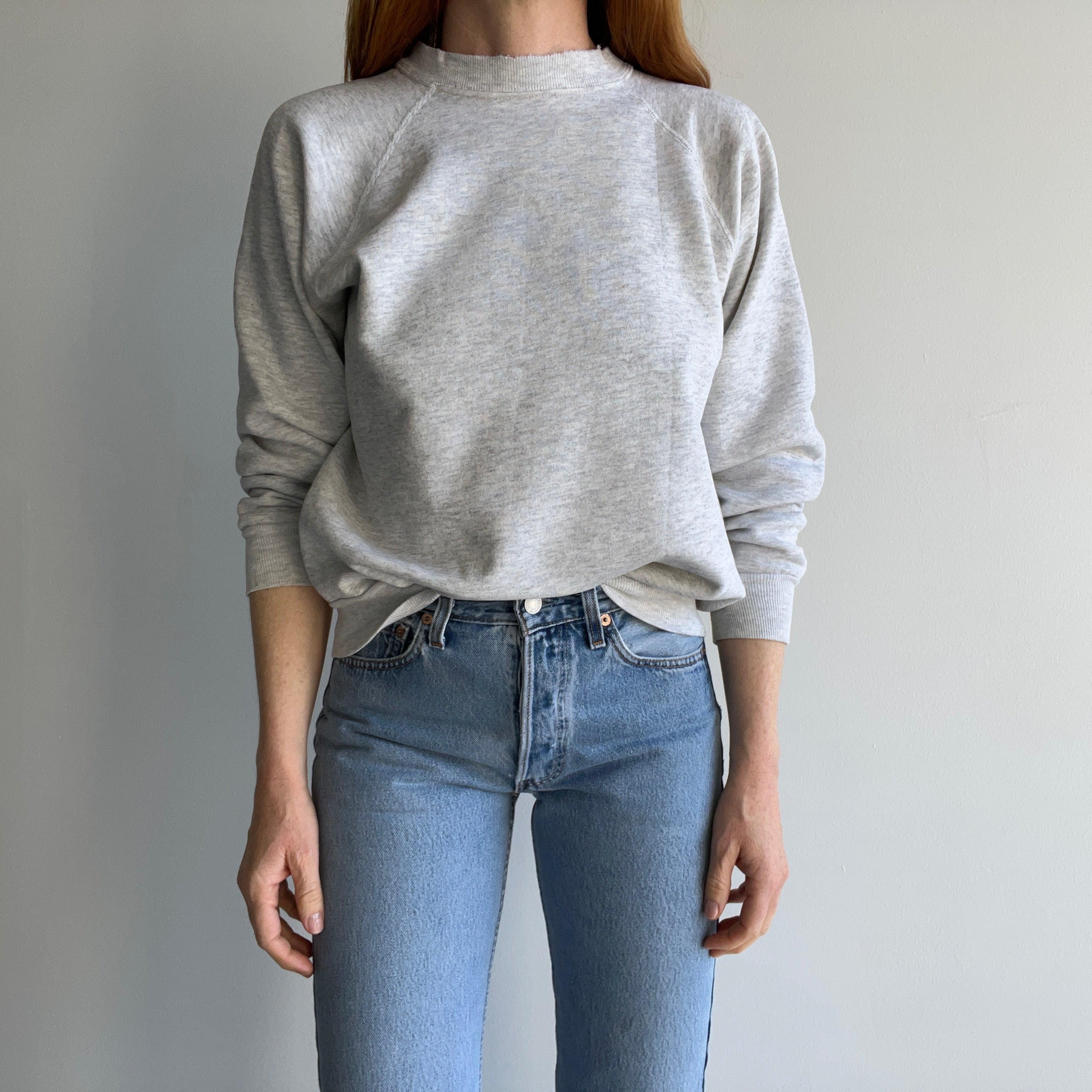 1980/90s Light Gray Medium Weight Structured Split Collar Sweatshirt