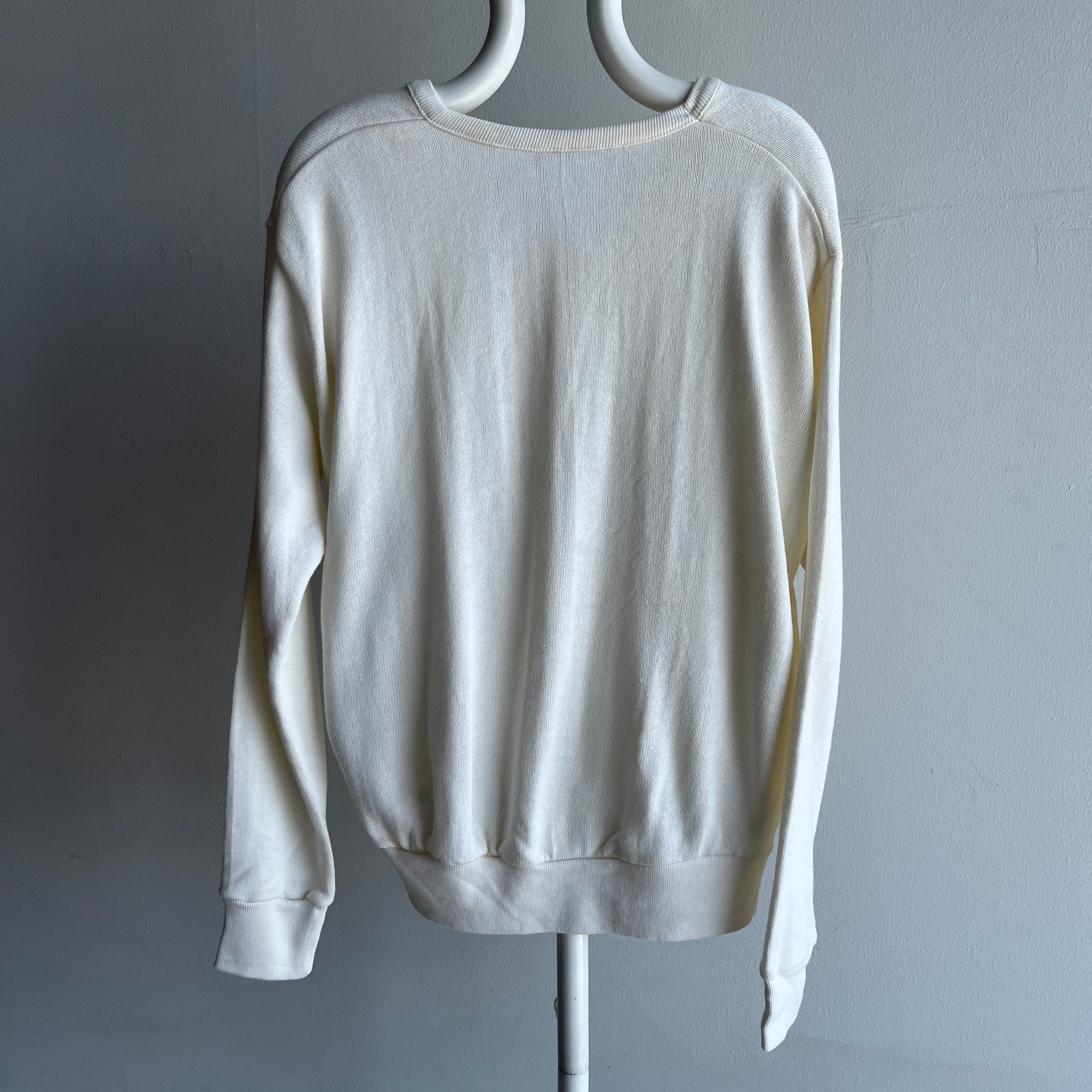 1970s Creamy White V-Neck Rayon and Nylon Sweater