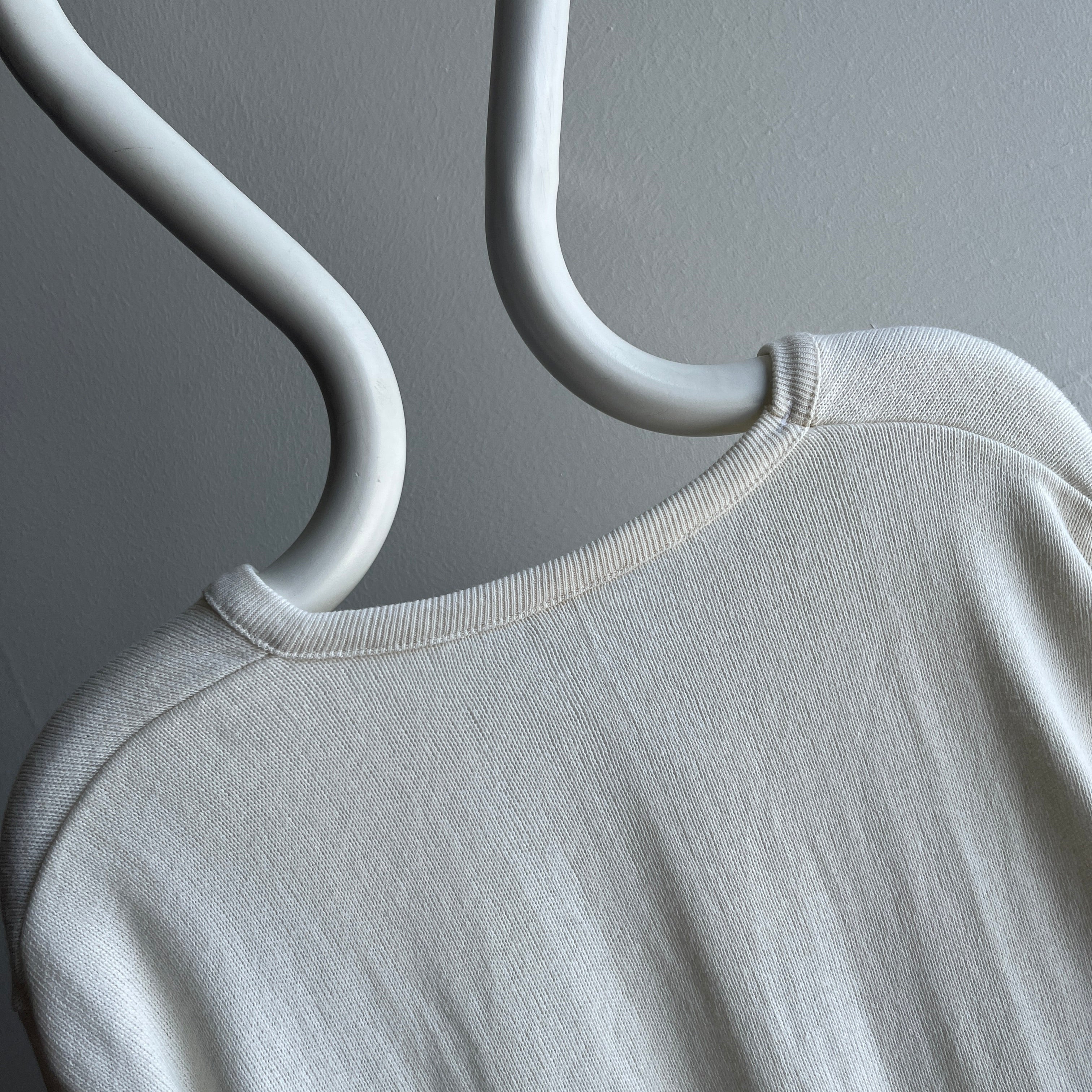 1970s Creamy White V-Neck Rayon and Nylon Sweater