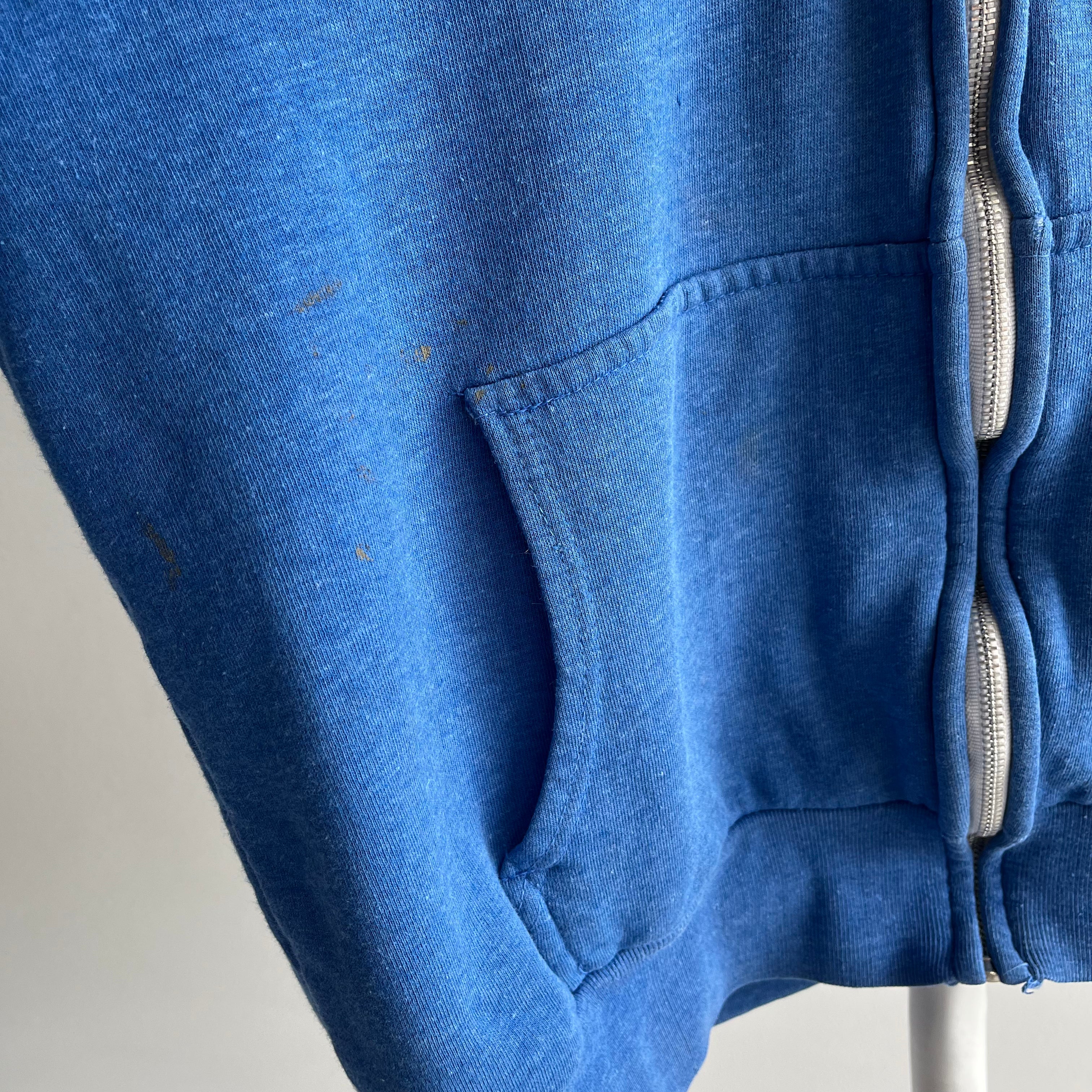 1970/80s Sky Blue Big Yank Insulated Zip Up Paint Stained Hoodie