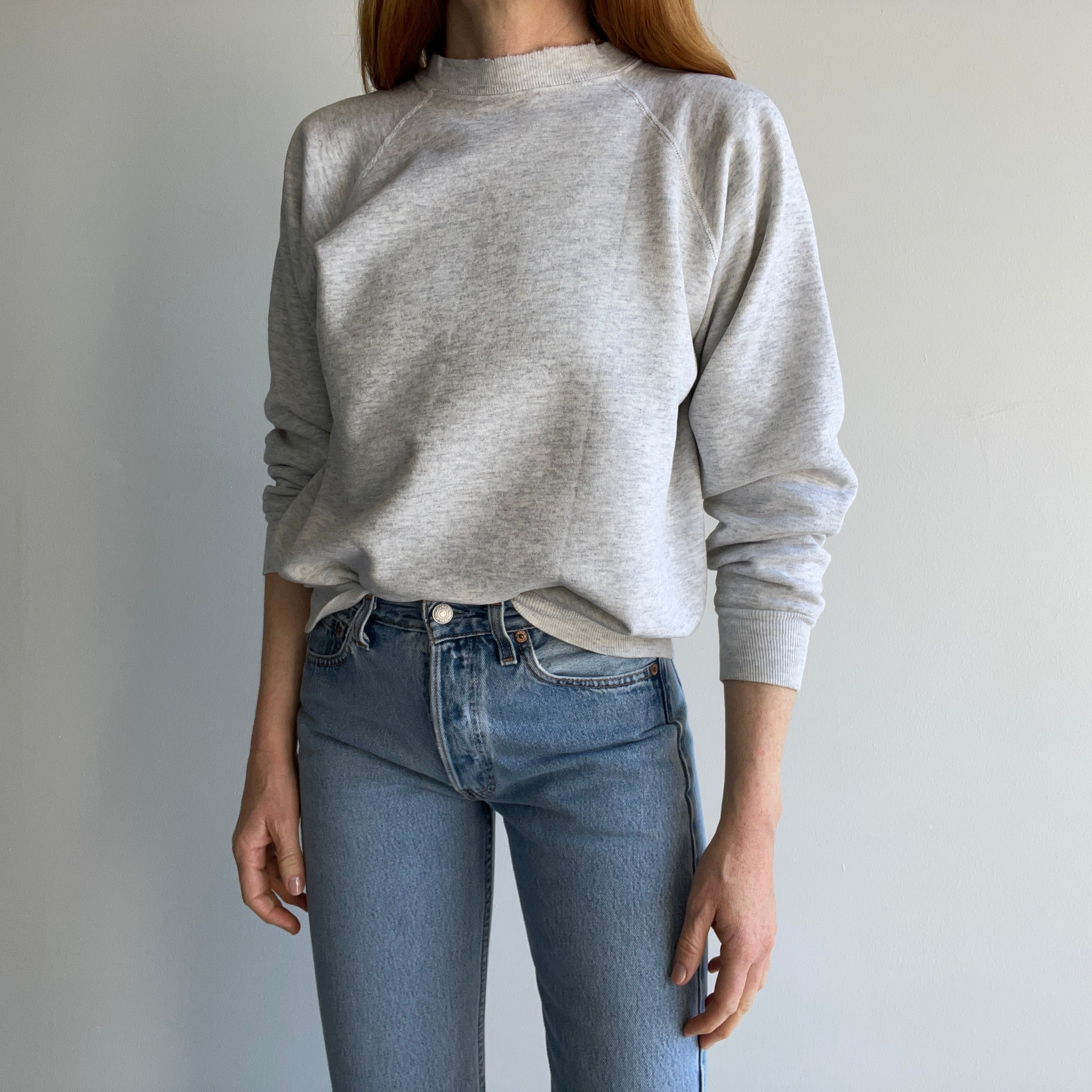 1980/90s Light Gray Medium Weight Structured Split Collar Sweatshirt