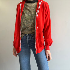 1970/80s Thin, Beat Up, Thrashed and Stained Acrylic Orange Zip Up Hoodie