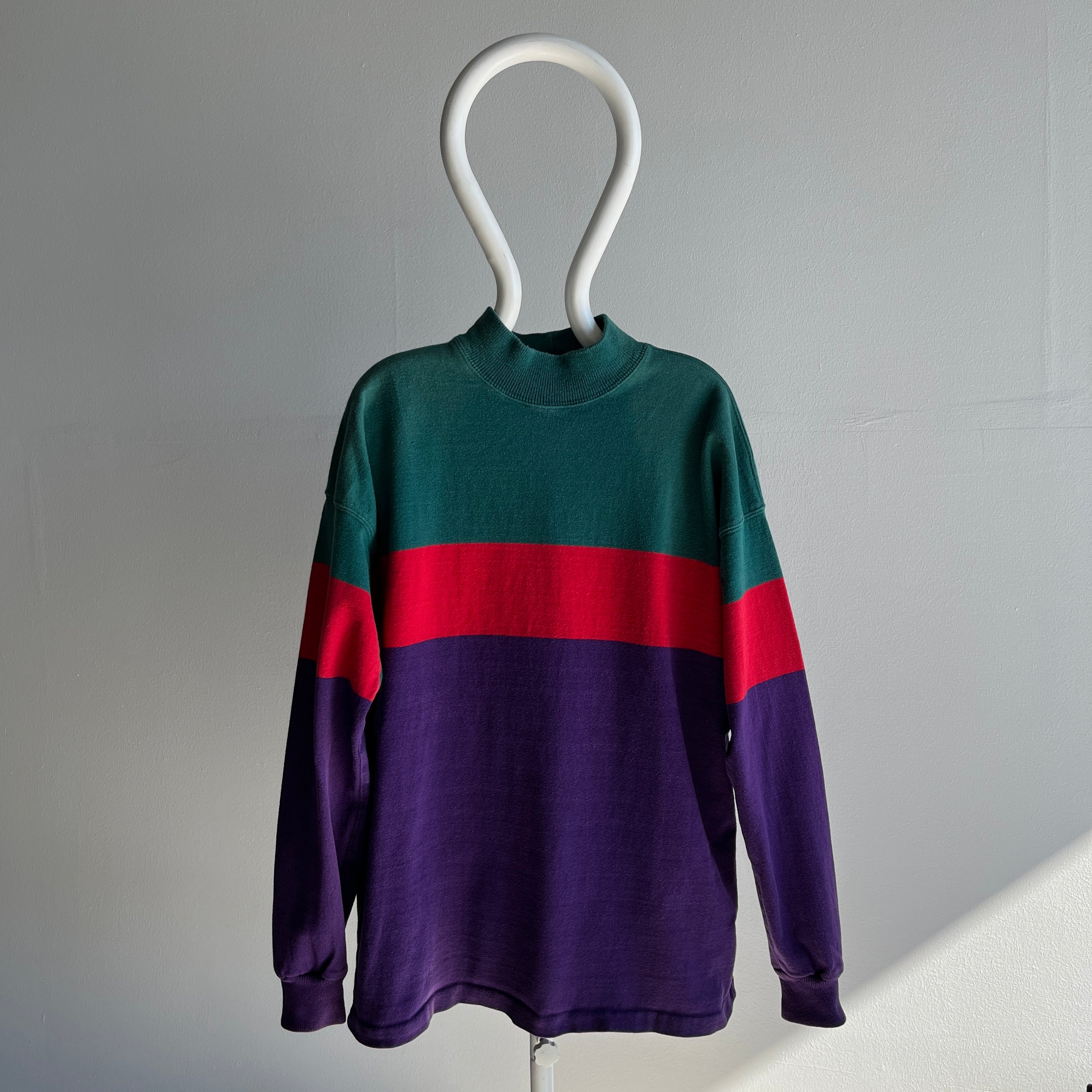 1980/90s USA Made L.L. Bean Cotton Rugby Weighted Color Block Mock Neck