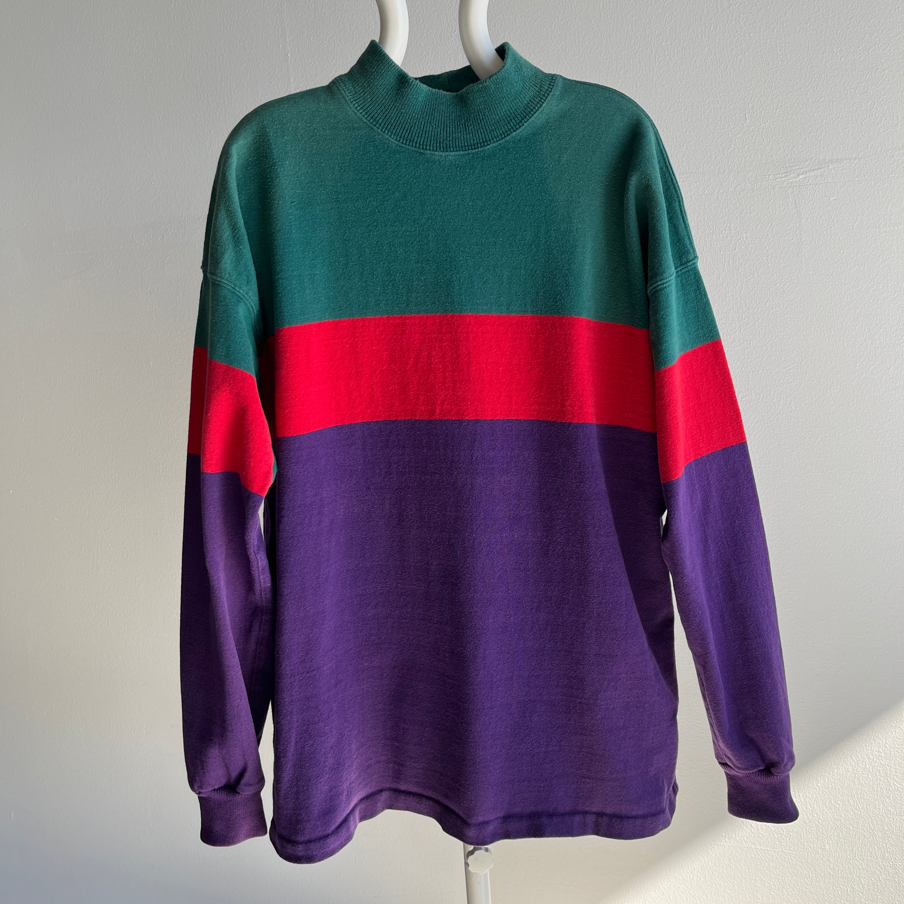 1980/90s USA Made L.L. Bean Cotton Rugby Weighted Color Block Mock Neck