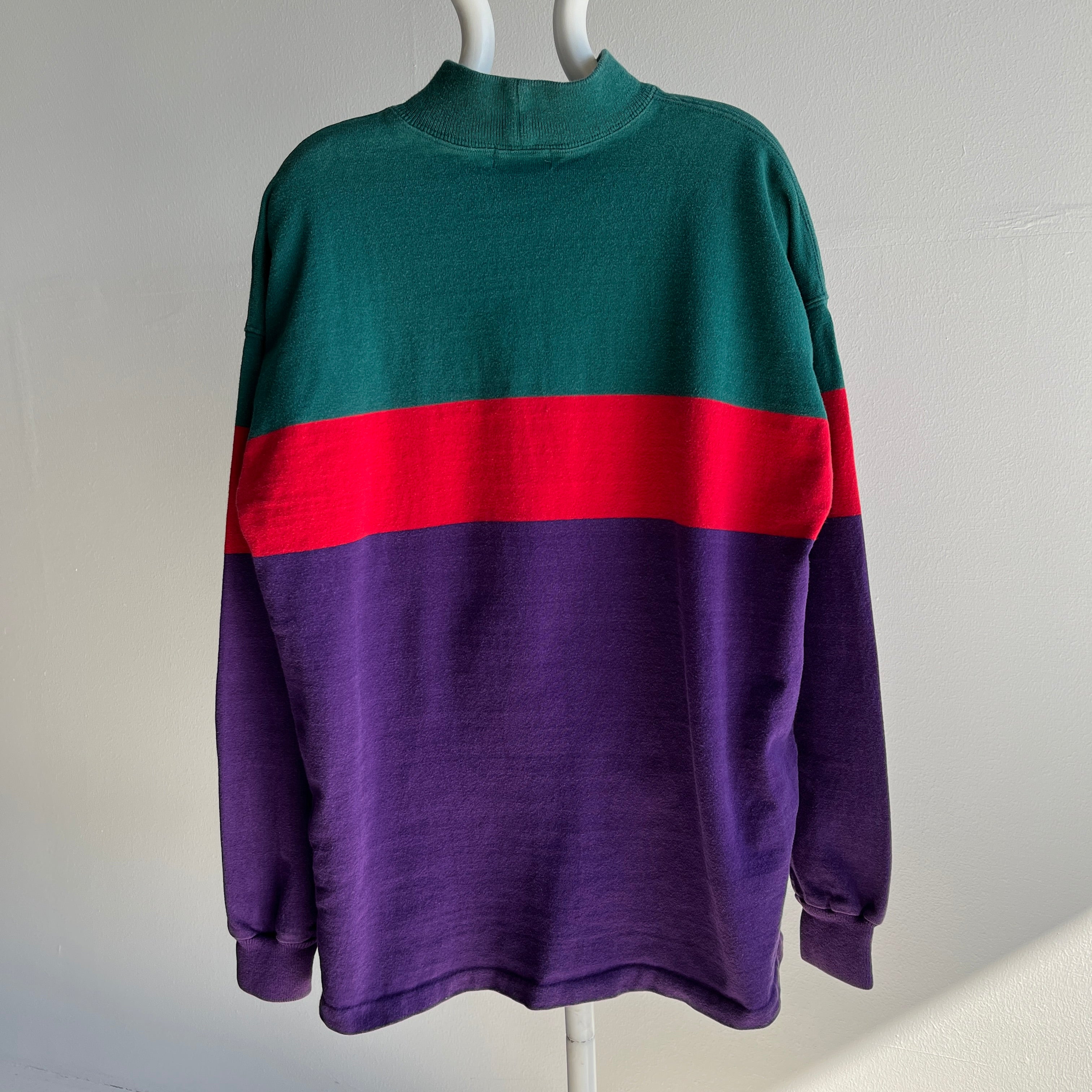 1980/90s USA Made L.L. Bean Cotton Rugby Weighted Color Block Mock Neck