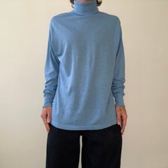 1980s Blank Baby Blue Turtle Neck Long Sleeve T Shirt