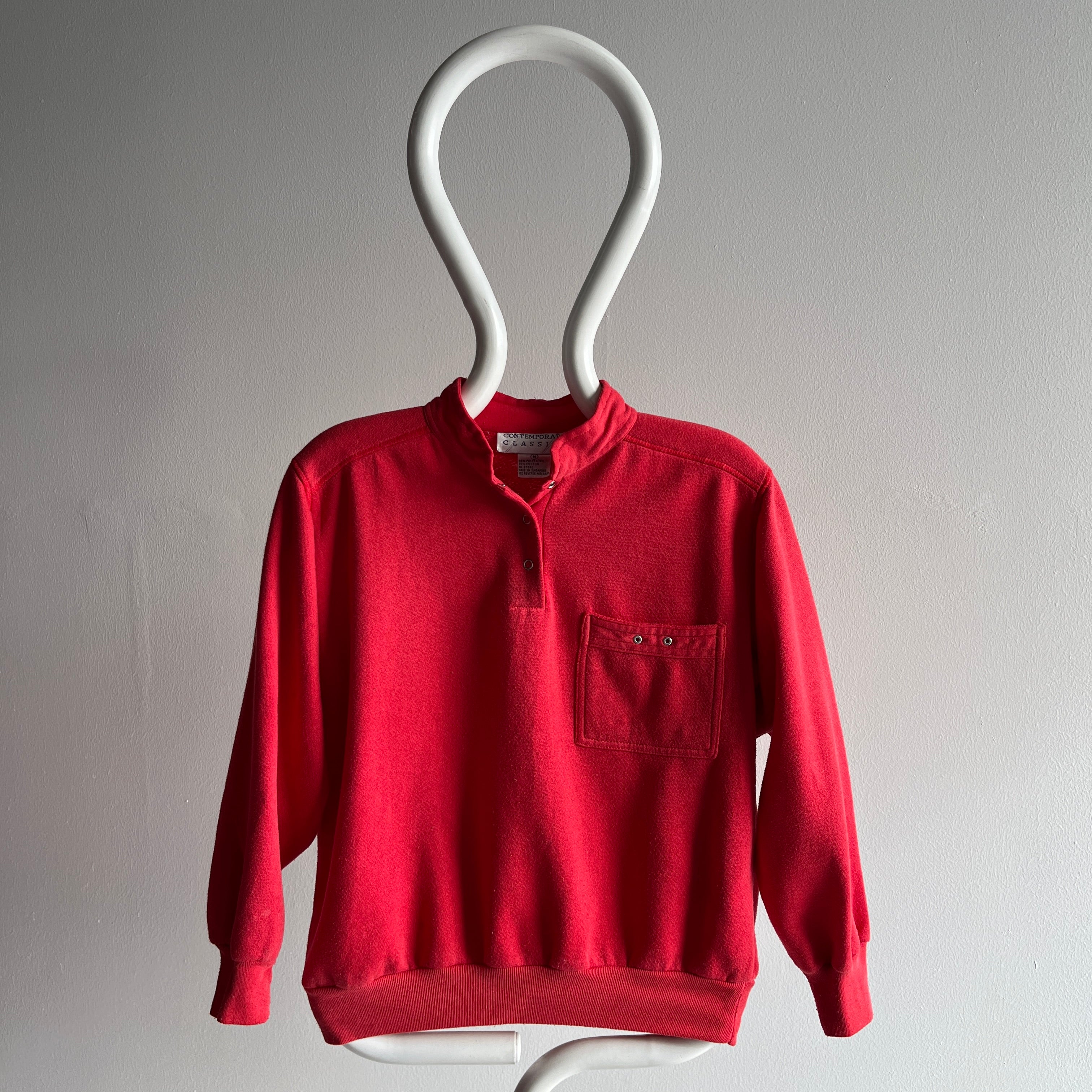 1980s Contemporary Classics Red Pocket Henley Sweatshirt