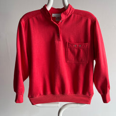 1980s Contemporary Classics Red Pocket Henley Sweatshirt