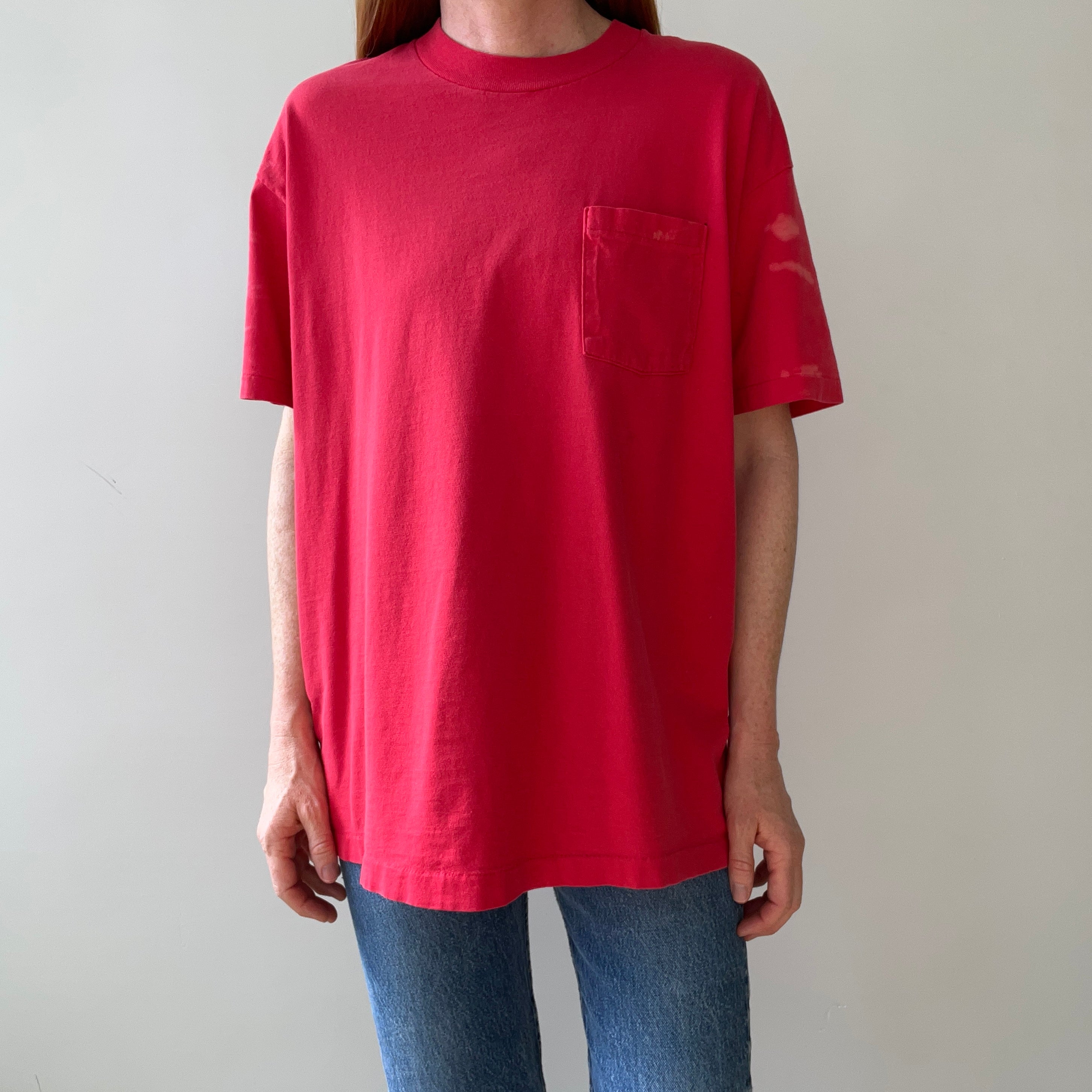 1980s Blank Faded Red Pocket T Shirt