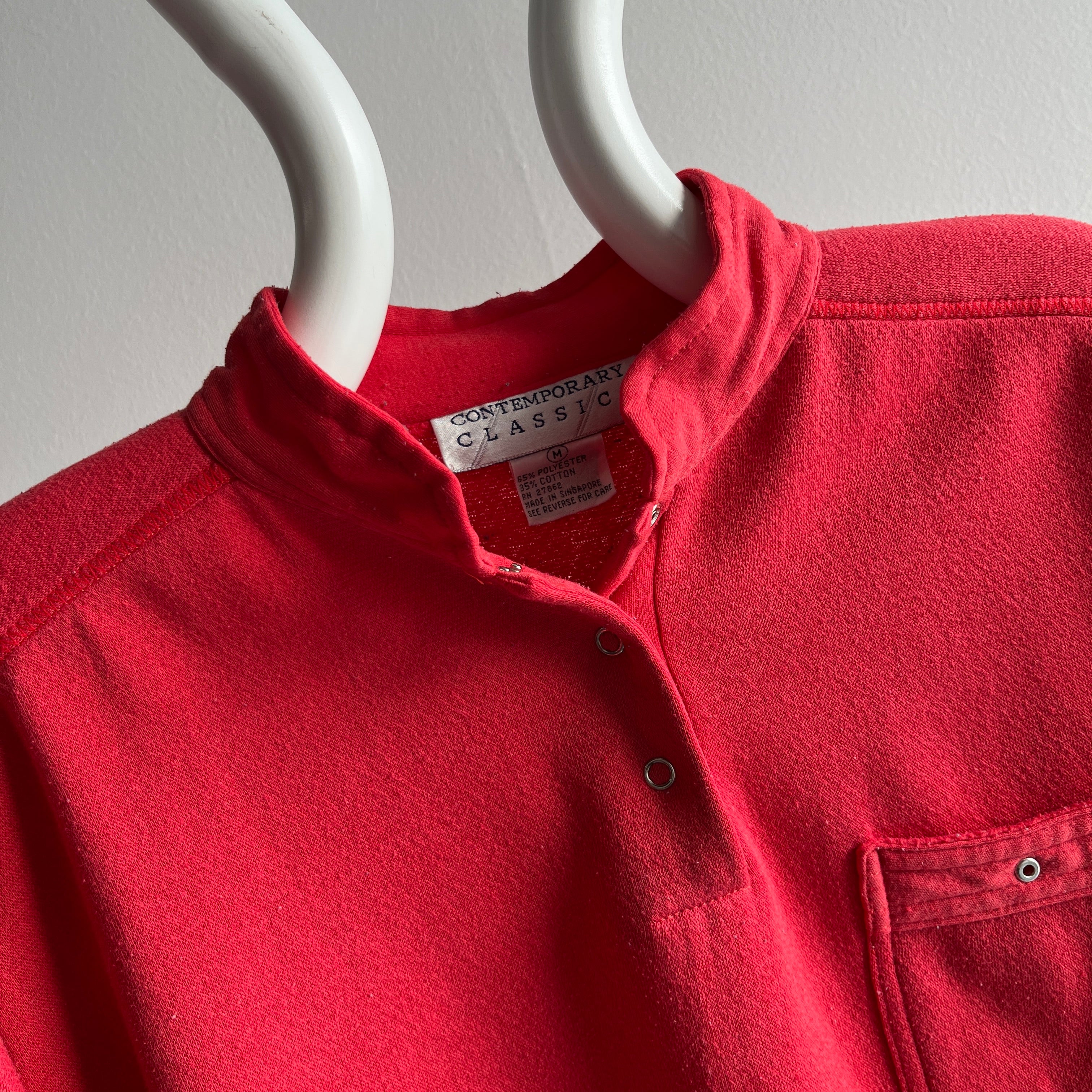 1980s Contemporary Classics Red Pocket Henley Sweatshirt