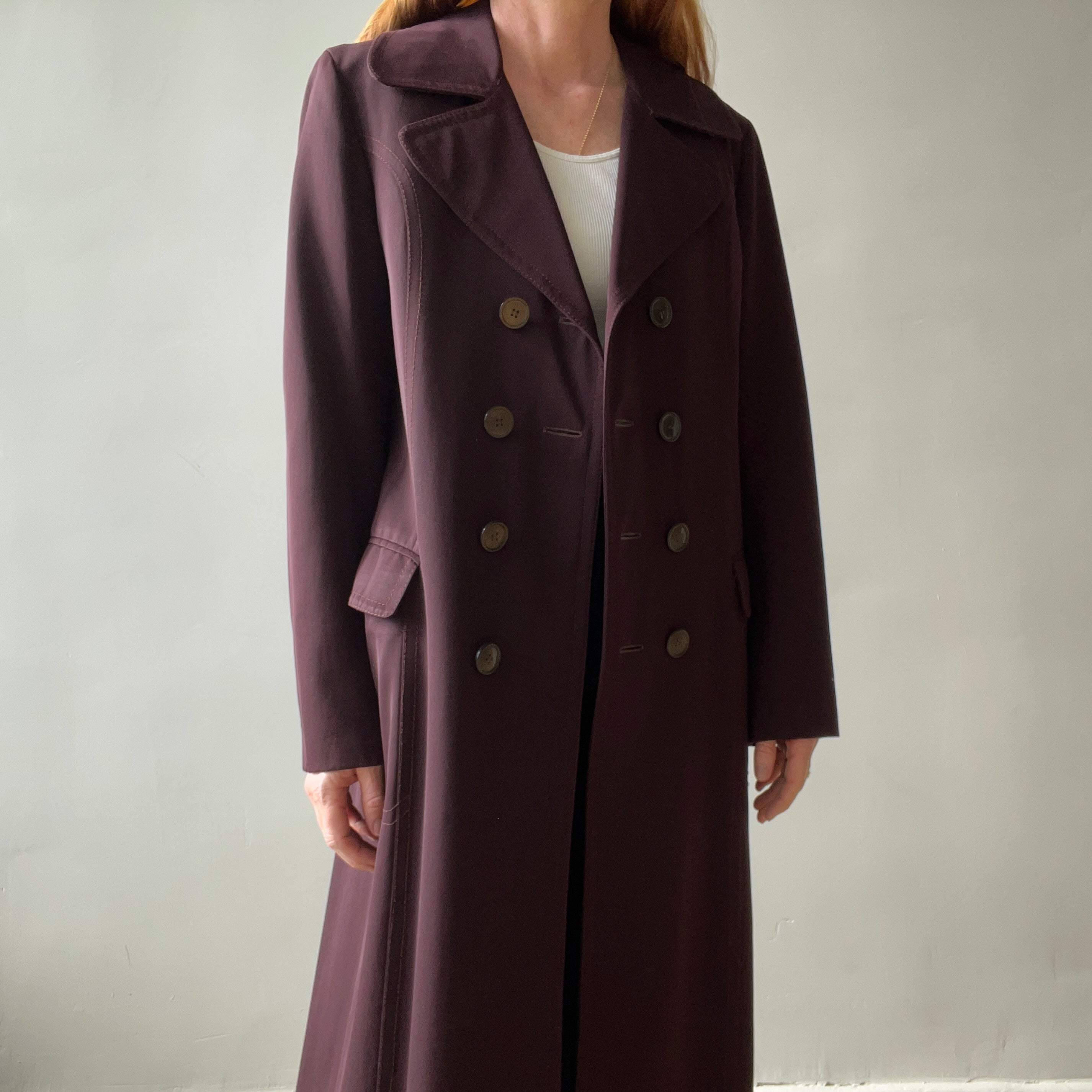 1950s Dark Burgundy Gabardine Double Breasted Duster Jacket - TINA COLLECTION