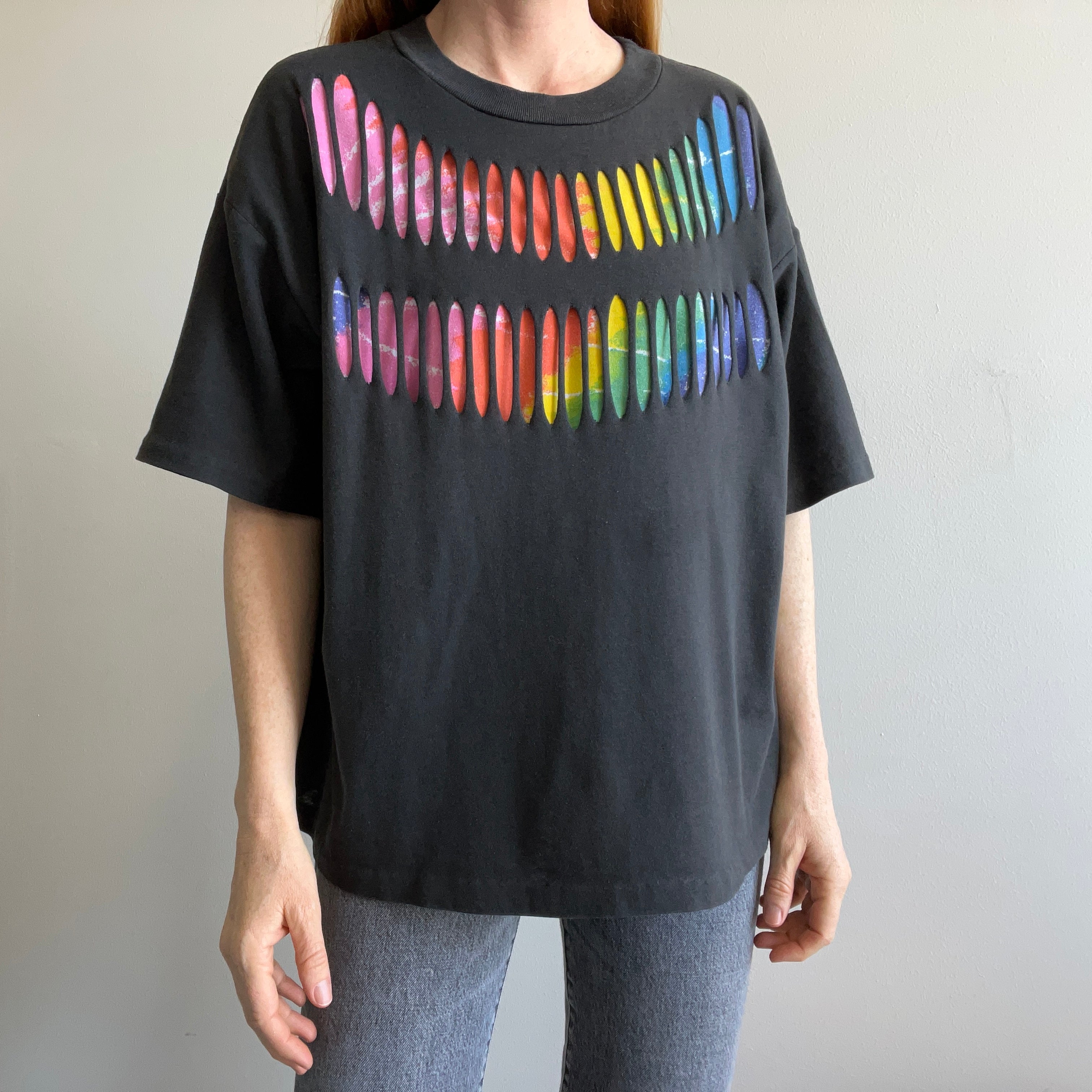 1980s Boxy Slashed Colorful T-Shirt