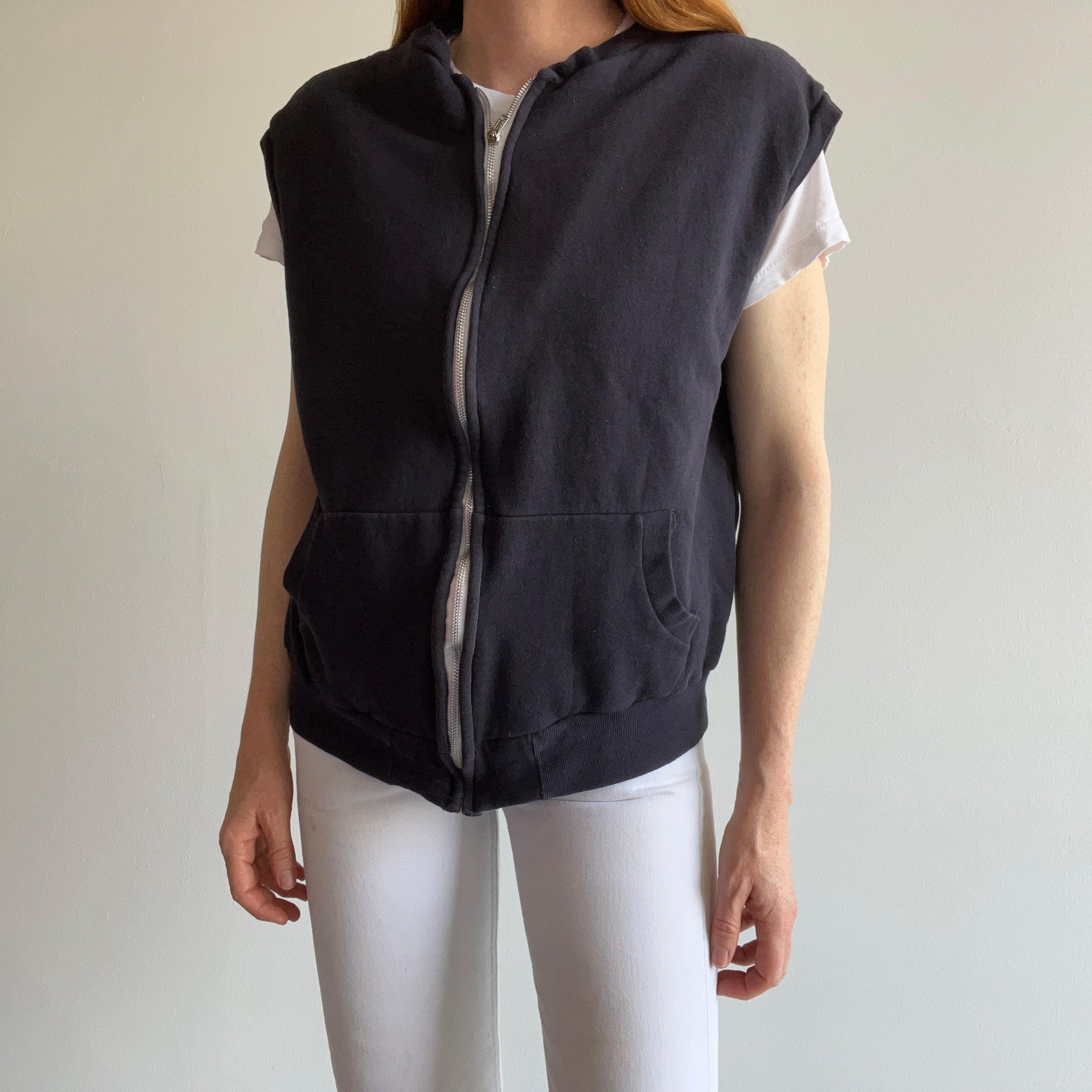 1980s Insulated Sleeveless Sweatshirt Warm Up Zip Up - THIS