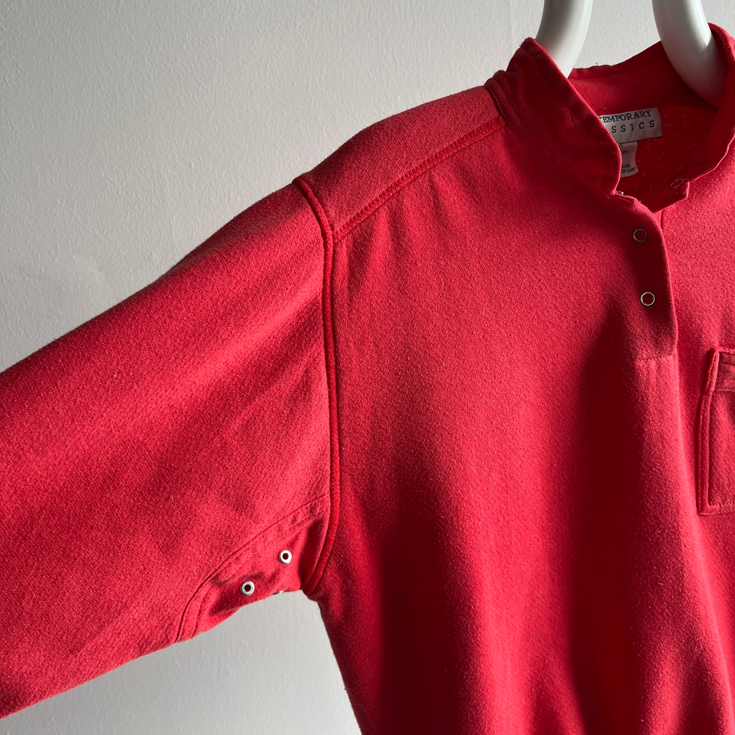 1980s Contemporary Classics Red Pocket Henley Sweatshirt