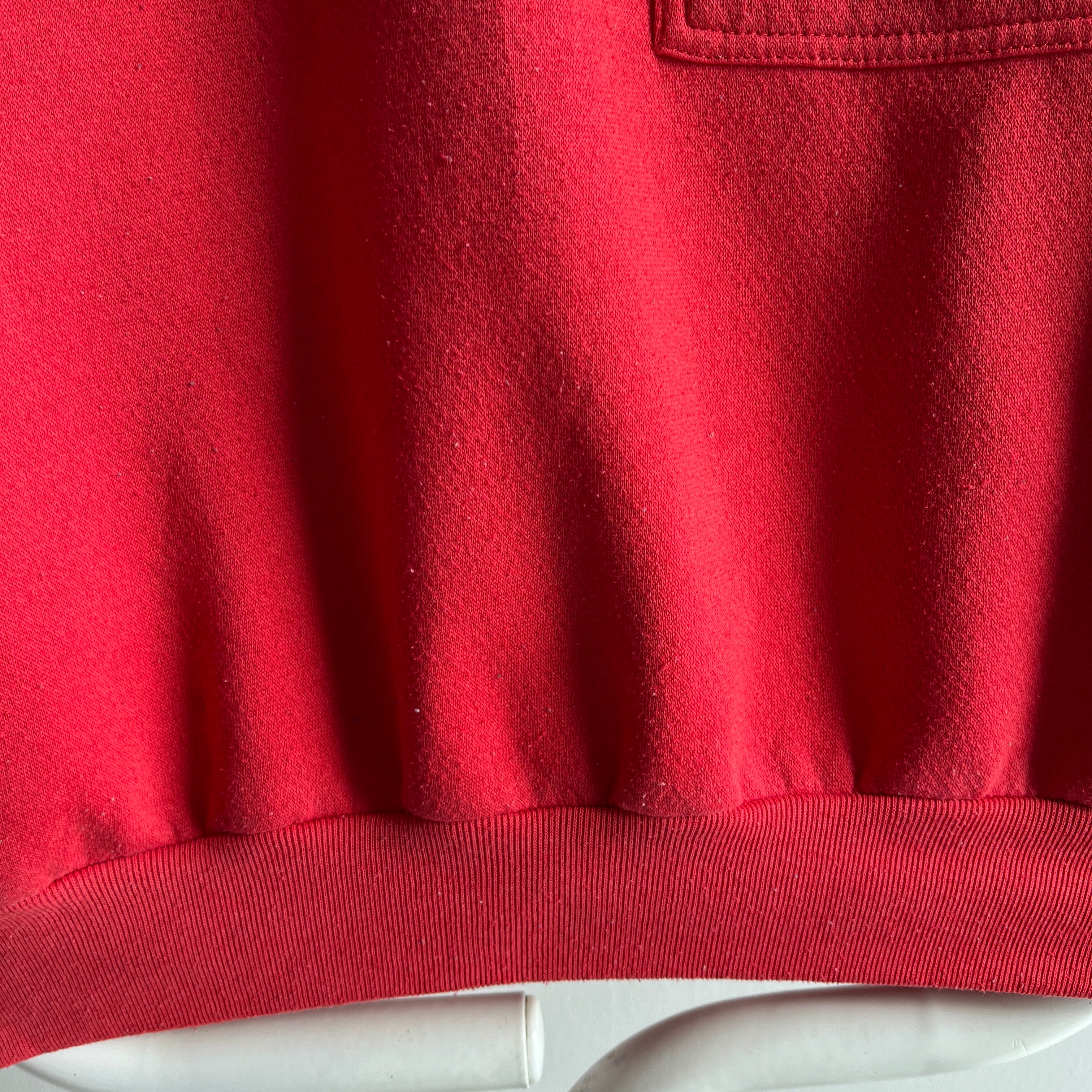 1980s Contemporary Classics Red Pocket Henley Sweatshirt