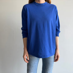 1980s Blank Dodger Blue Long Sleeve Lightweight Cotton T-Shirt by Russell