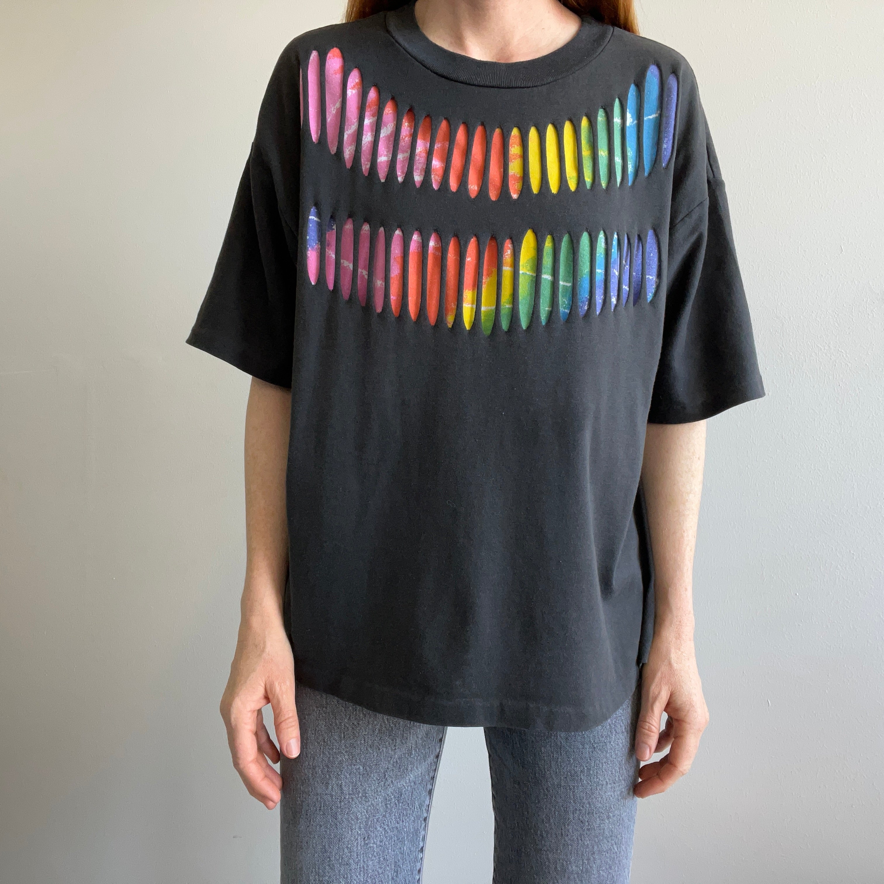 1980s Boxy Slashed Colorful T-Shirt