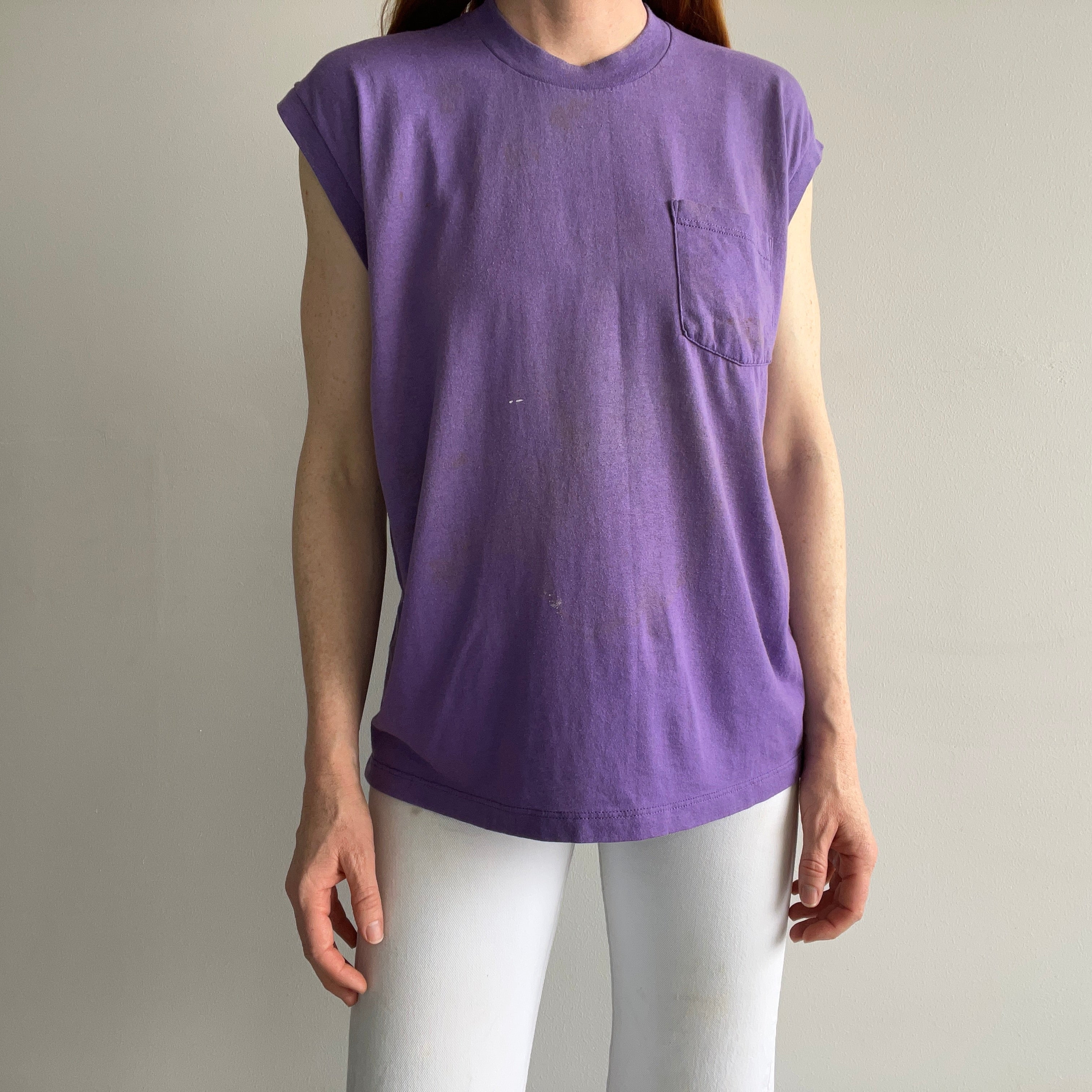 1980s Super Stained and Faded Purple Muscle Tank