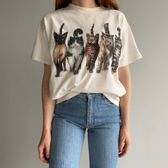 1990s Cat Tee Front and THE.BACK.SIDE Soft and Nicely Stained Boxy T-Shirt - A GEM