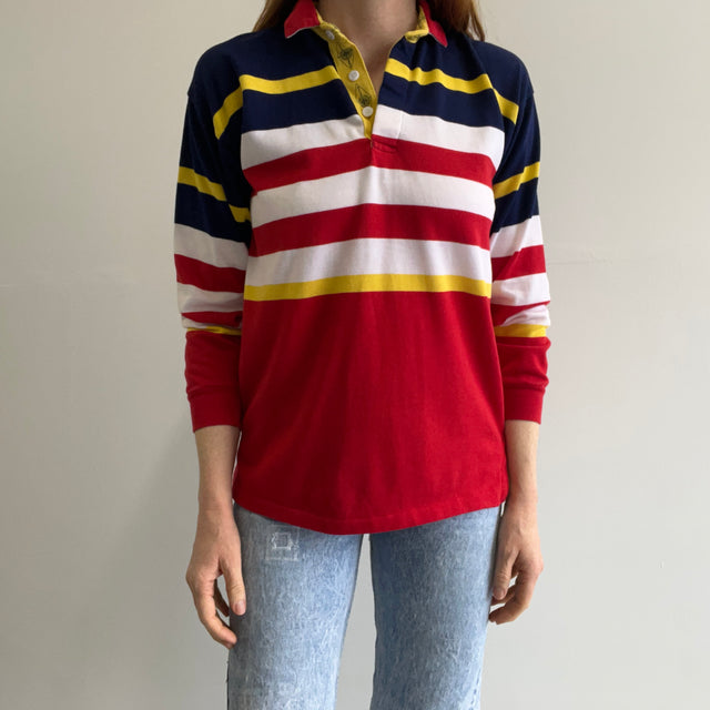 1980s Striped Smaller Long Sleeve Polo Shirt