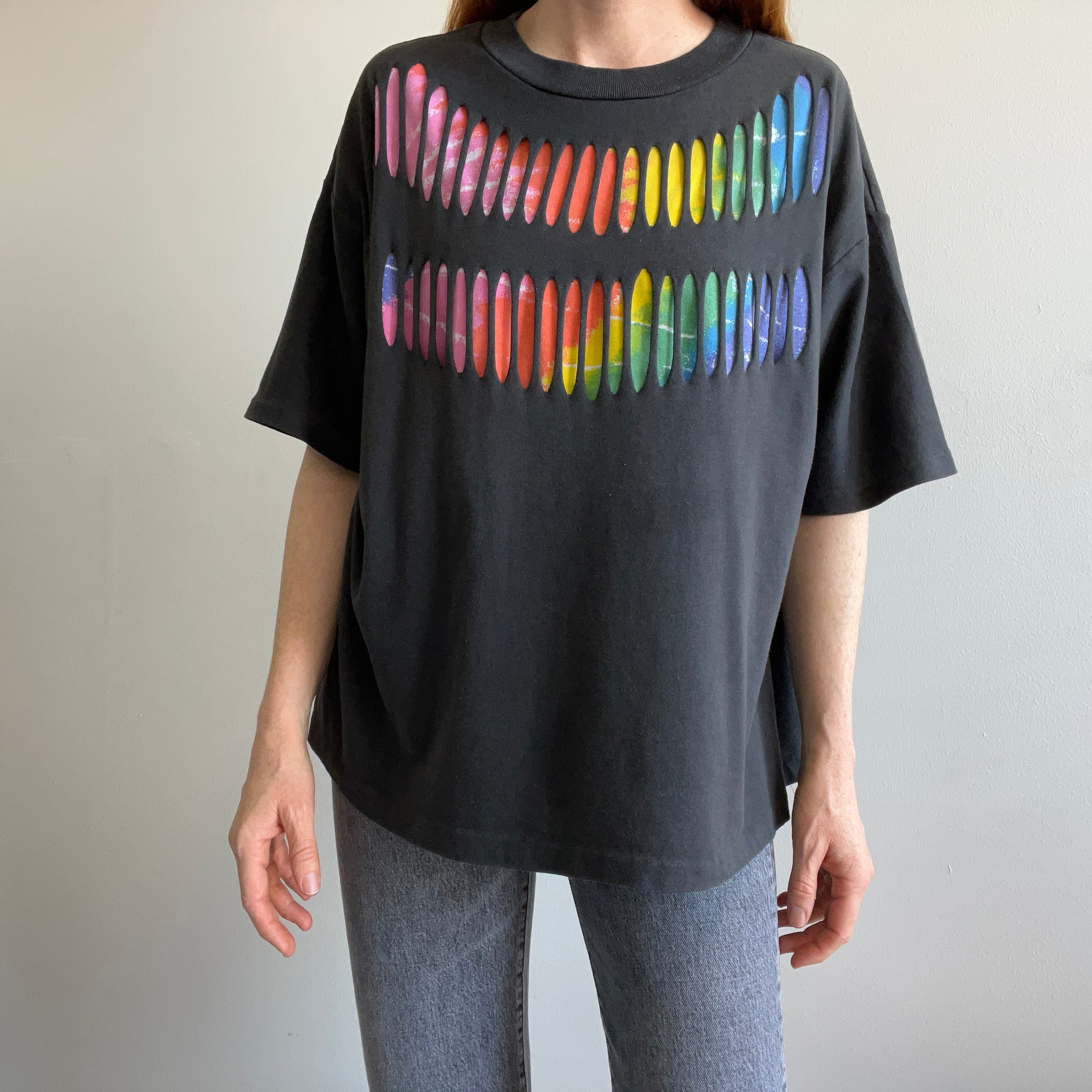 1980s Boxy Slashed Colorful T-Shirt