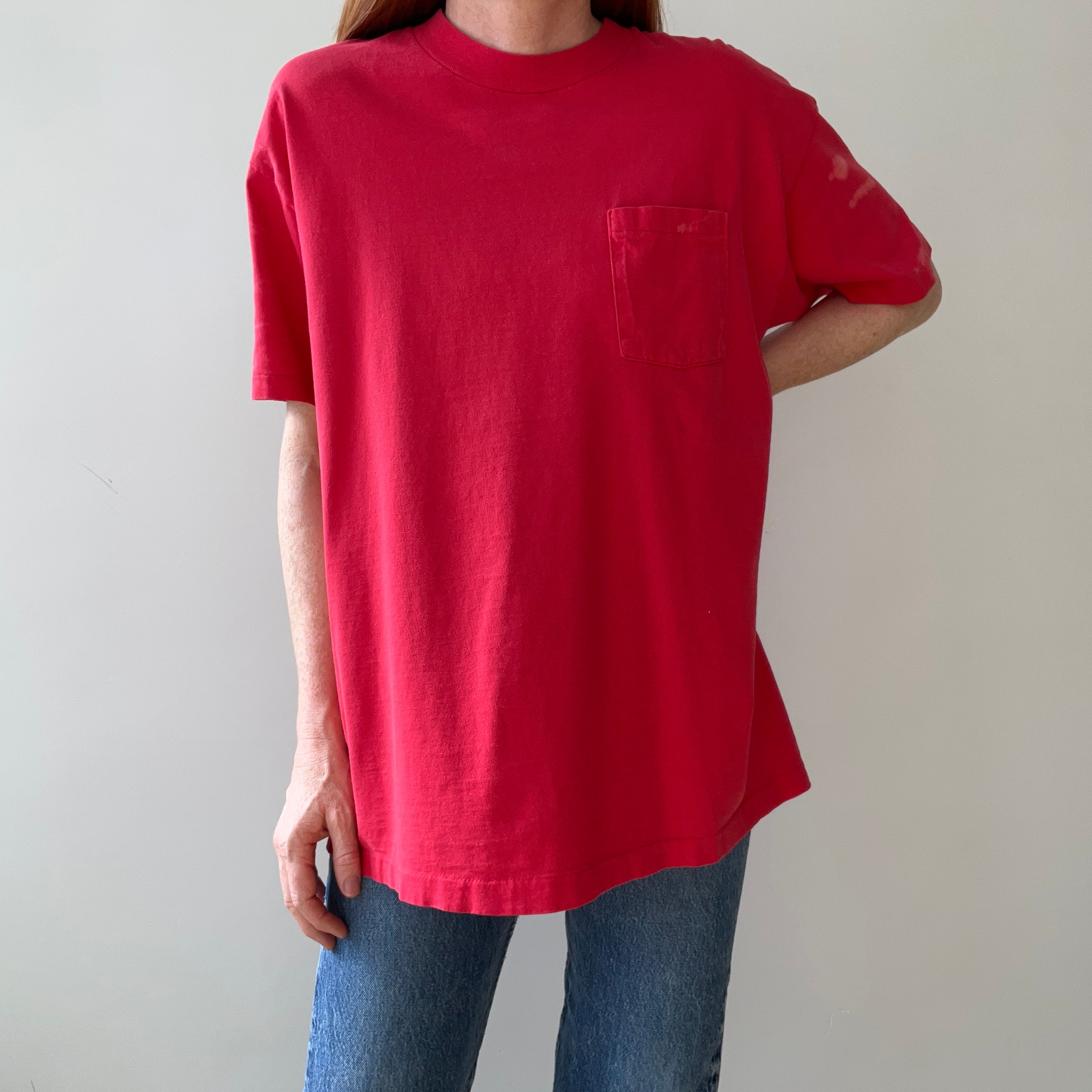 1980s Blank Faded Red Pocket T Shirt