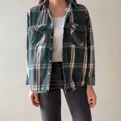 1980/90s Forest Green Plaid Cotton Flannel - Mending