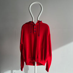 1970/80s Knit Henley Two Tone Hoodie with Pockets!