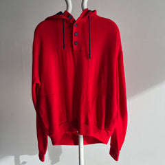 1970/80s Knit Henley Two Tone Hoodie with Pockets!