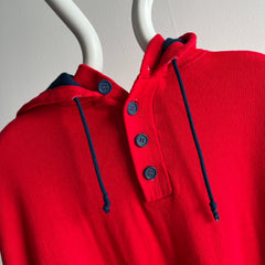 1970/80s Knit Henley Two Tone Hoodie with Pockets!