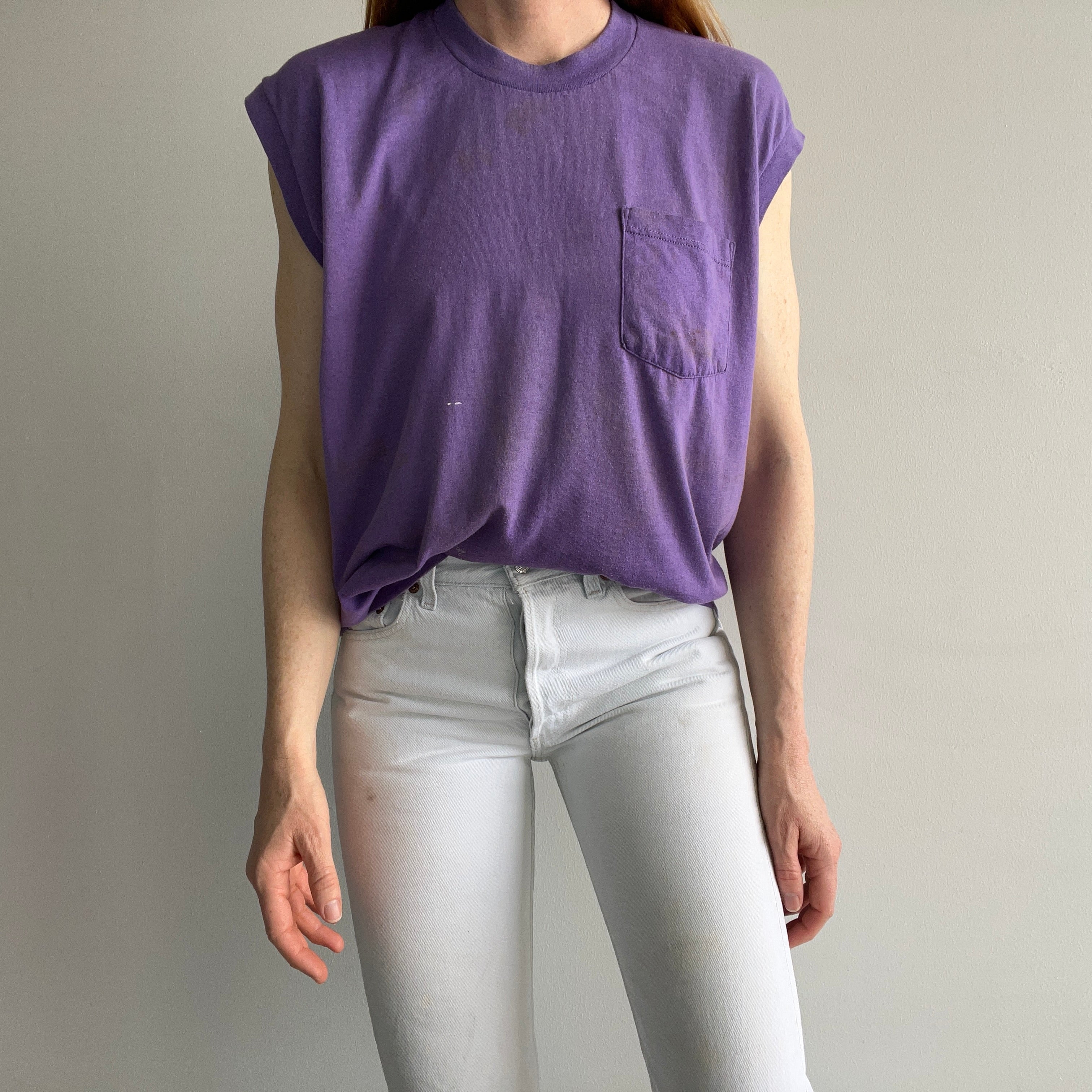 1980s Super Stained and Faded Purple Muscle Tank