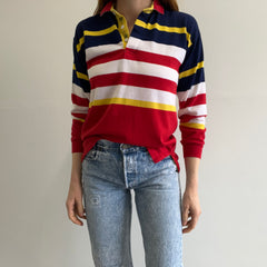 1980s Striped Smaller Long Sleeve Polo Shirt