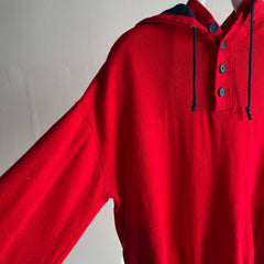 1970/80s Knit Henley Two Tone Hoodie with Pockets!