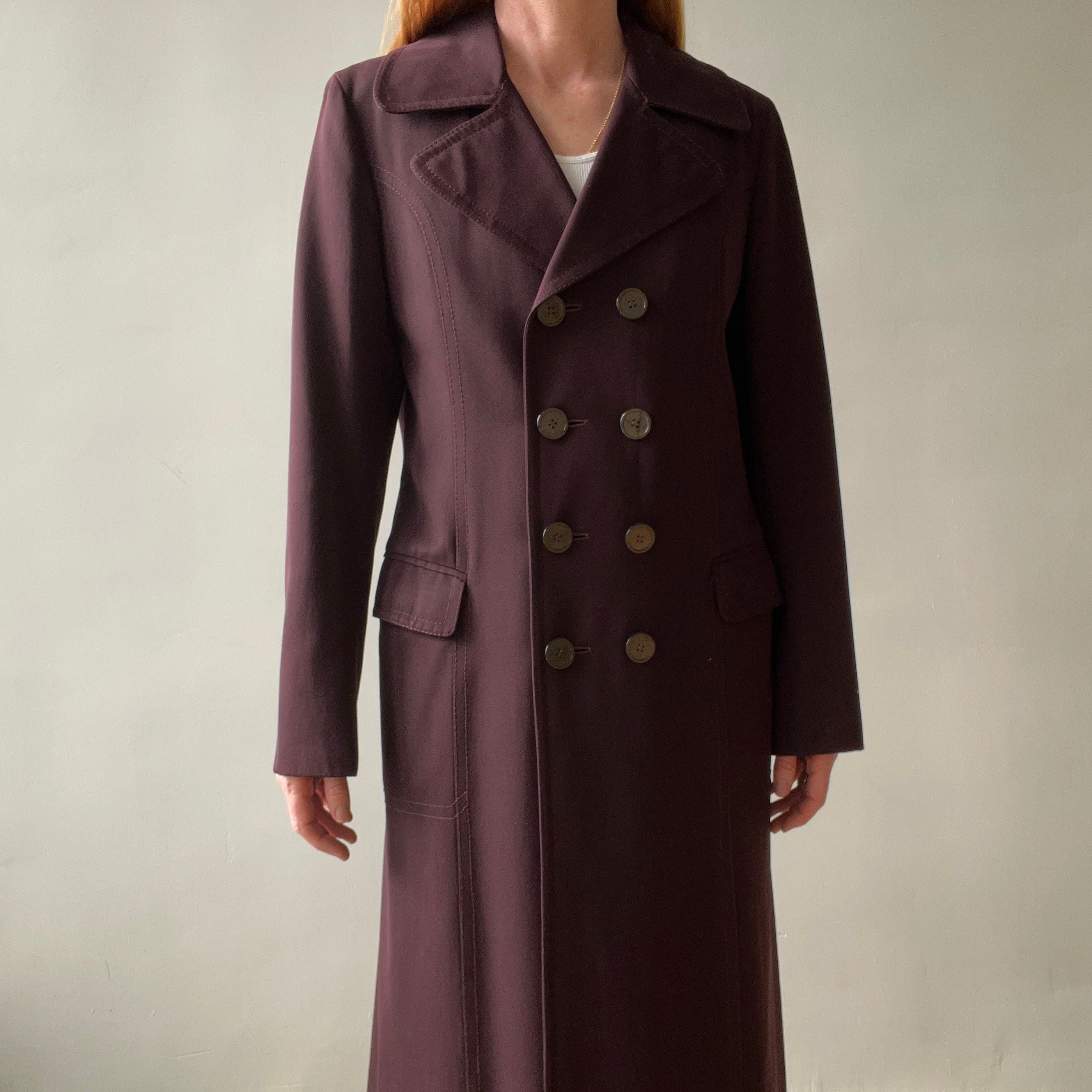 1950s Dark Burgundy Gabardine Double Breasted Duster Jacket - TINA COLLECTION