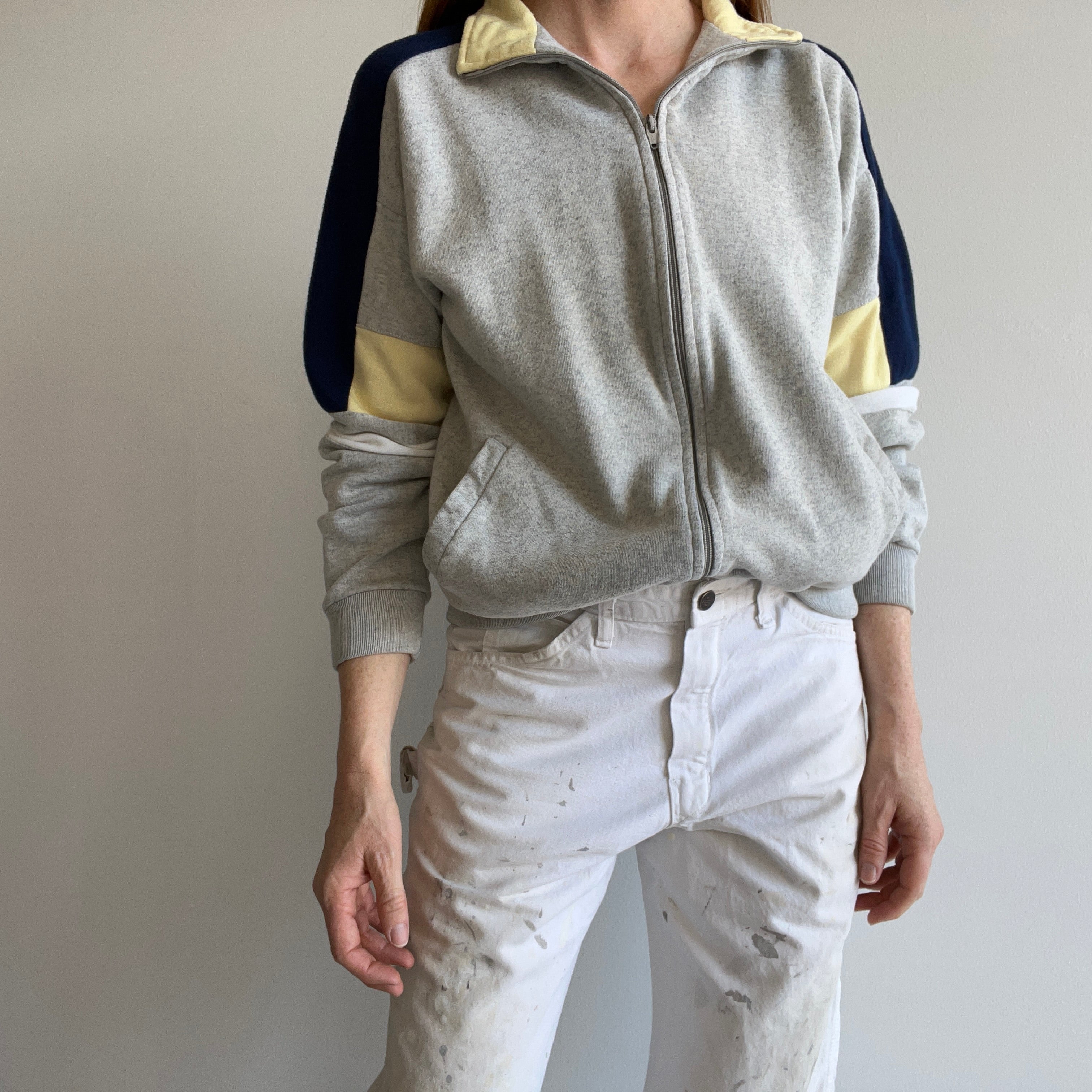 1970/80s Color Block Mock Neck Zip Up