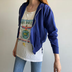 1980s Slouchy and Soft Navy Zip Up Hoodie