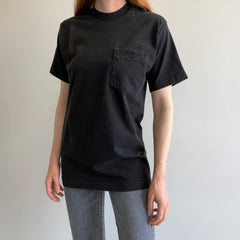 1980s Sun Faded Selvedge Pocket USA Made Blank Black T-Shirt