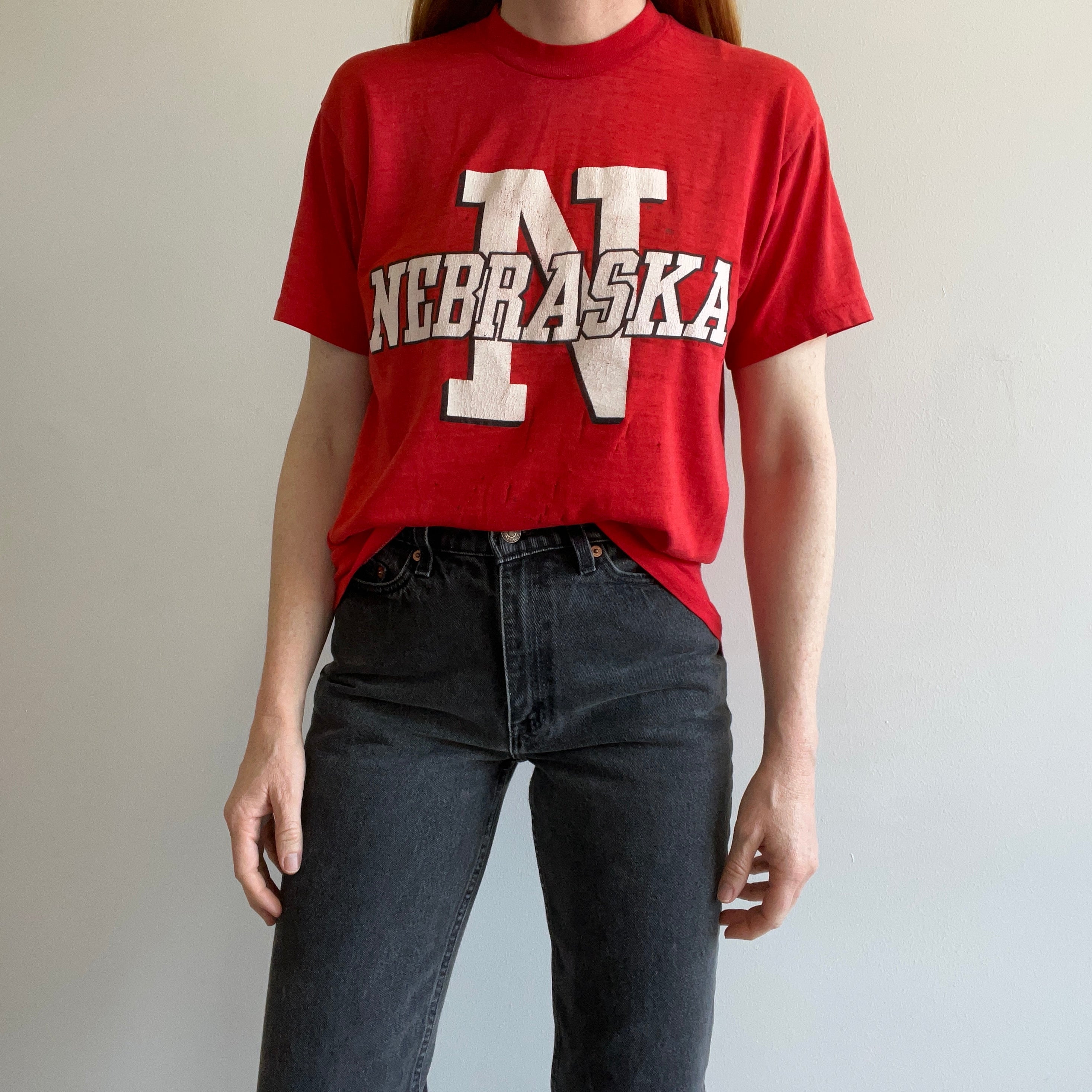 1980s Shredded Beat Up Paperthin Nebraska Cornhuskers T-Shirt