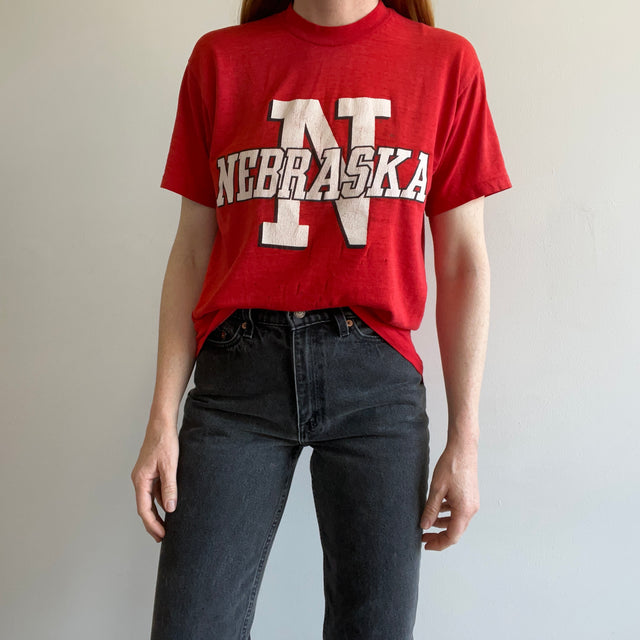 1980s Shredded Beat Up Paperthin Nebraska Cornhuskers T-Shirt