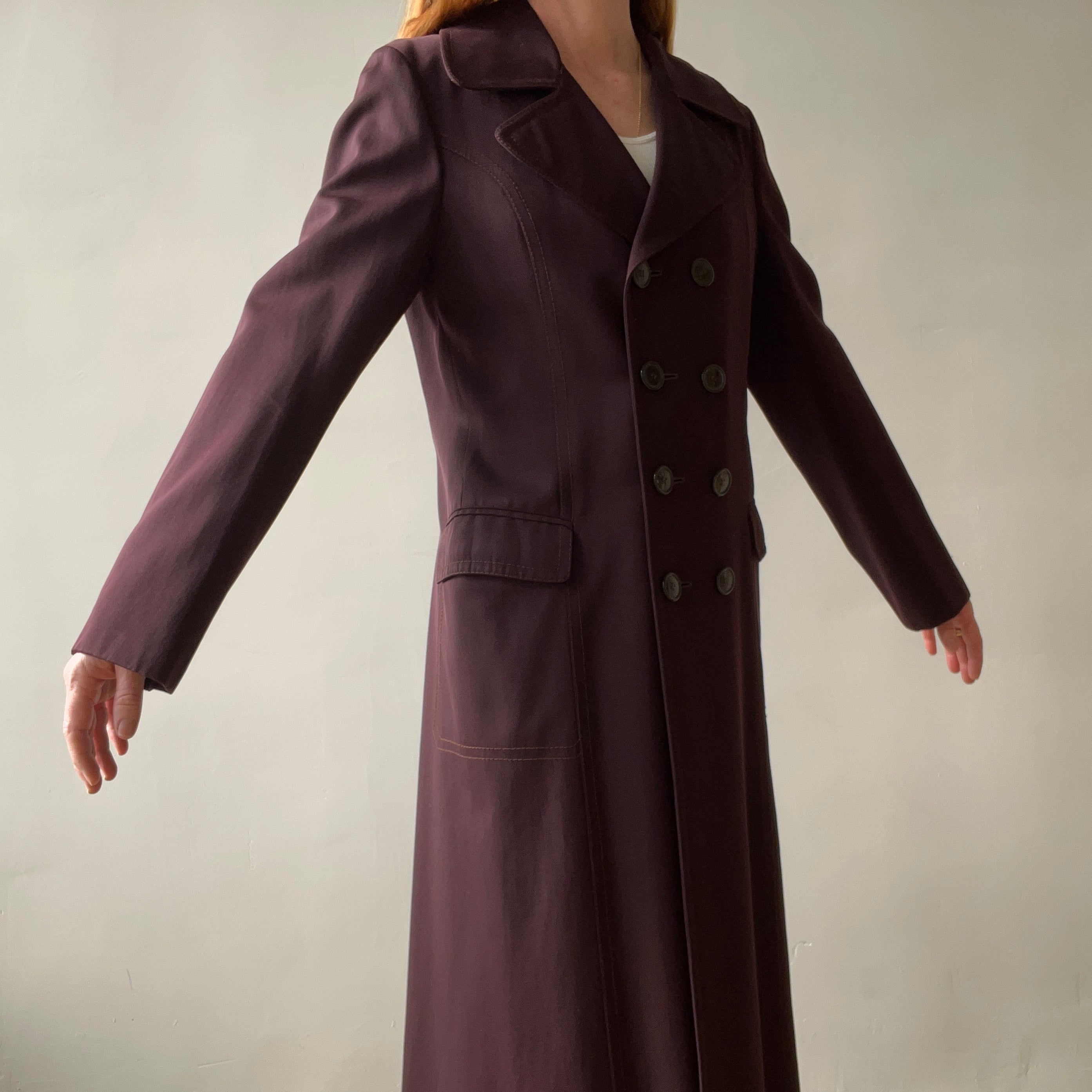 1950s Dark Burgundy Gabardine Double Breasted Duster Jacket - TINA COLLECTION