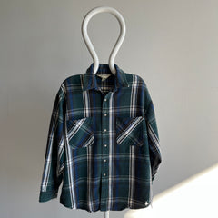 1980/90s St. John's Bay Cotton Blue and Green Plaid Flannel