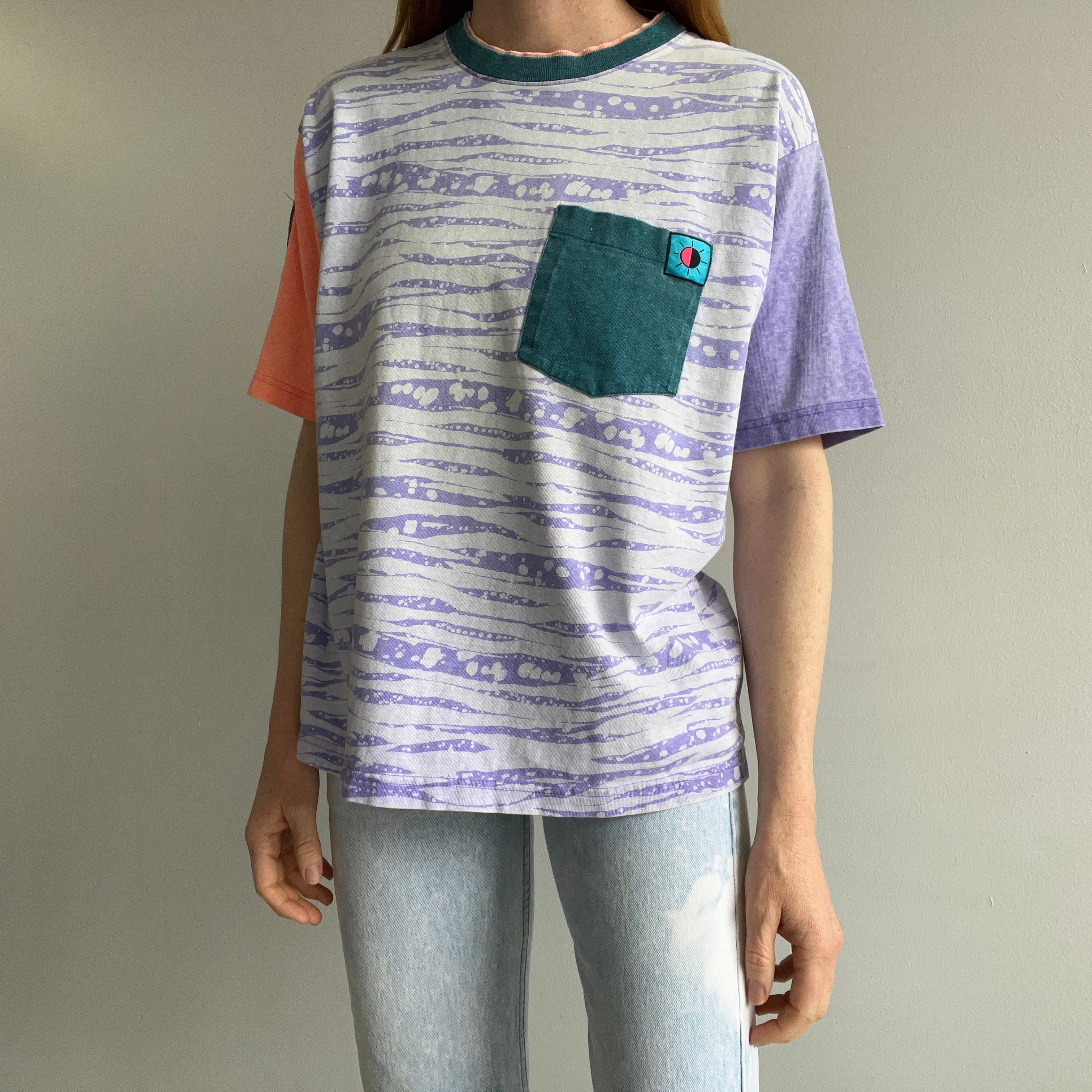 1990s Nike Aqua Gear Color Block Pocket T-Shirt
