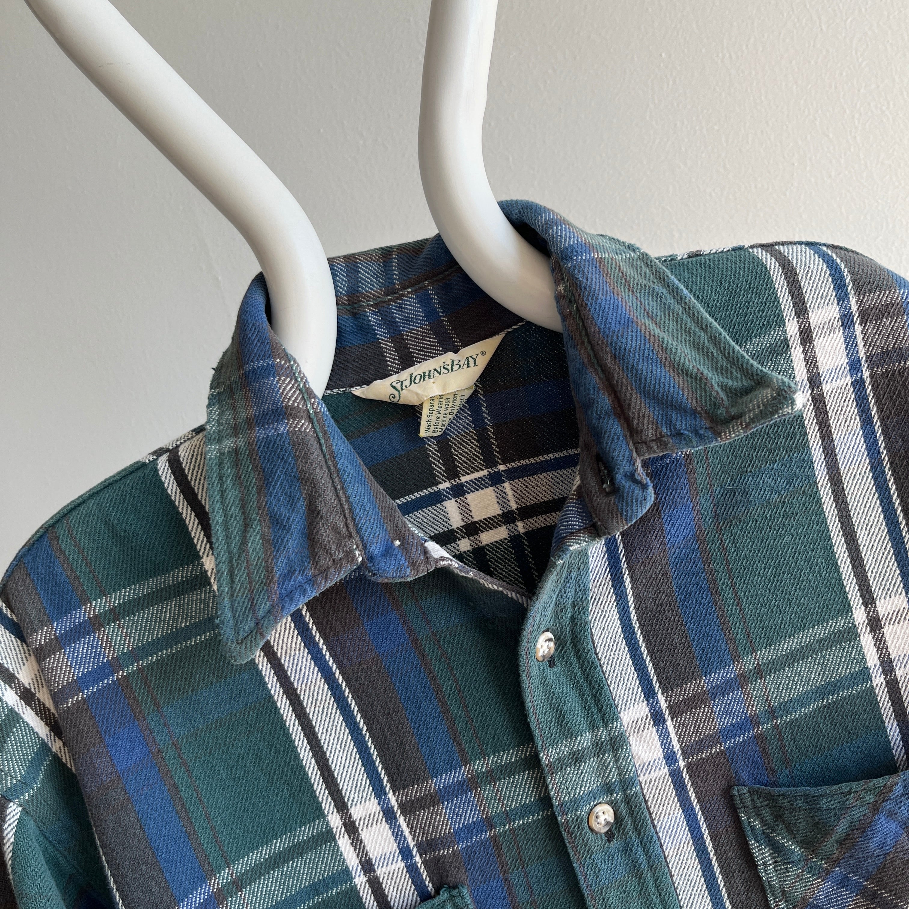 1980/90s St. John's Bay Cotton Blue and Green Plaid Flannel